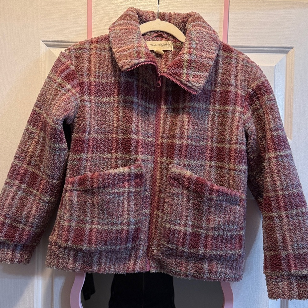 Treasure & Bond Plaid Kids Jacket - Pink and Red